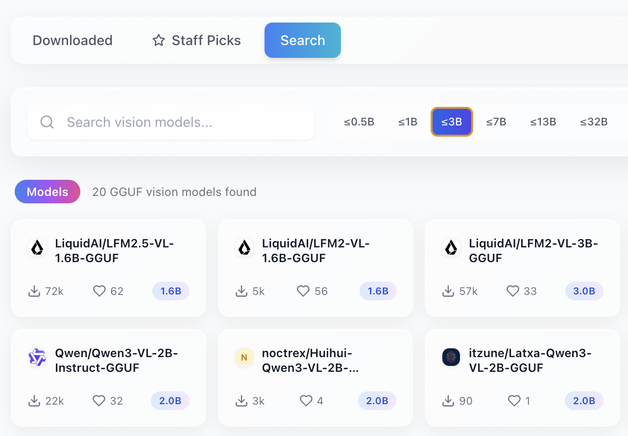 Aegis VLM model browser — search and download vision models from HuggingFace